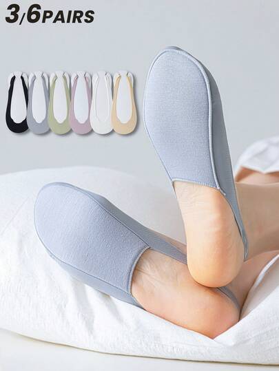 6双装女士多色全海绵鞋垫隐形袜，春夏款，丝滑柔软，海绵缓冲减震，防滑透气，适合居家、通勤、休闲、度假、节日送礼（不含纸卡）