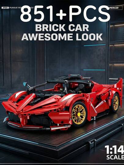 1:14 比例高精度机械超级跑车模型套件，包含 851+ 个零件，是一款高级跑车组装套装，是成人及资深模型爱好者的专业收藏展示品。采用优质 ABS 材料制成，拥有逼真的可动内饰、可开启的蝴蝶门以及标志性的镀金轮毂。这款精巧复杂的建筑模型可作为精致的办公桌摆件、工作室装饰或客厅中心摆设。专为用心制作而设计，提供……