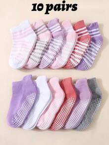 10 Pairs Anti-Slip Baby & Toddler Socks, Casual Breathable Moisture-Wicking Girls Socks, Crawling Infant Socks - Multicolor - View 8