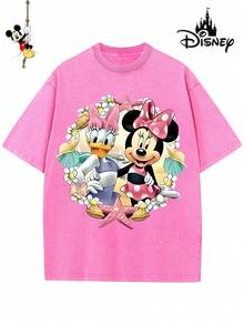 T-shirt officiel Disney pour homme en coton, orné d'un motif spécial fêtes de fin d'année 2026. Avec son imprimé Minnie, son col rond décontracté, sa matière douce et confortable, son entretien facile et son style festif, il est idéal pour toutes les occasions : vacances, quotidien, trajets… - Rose vif - Voir 1