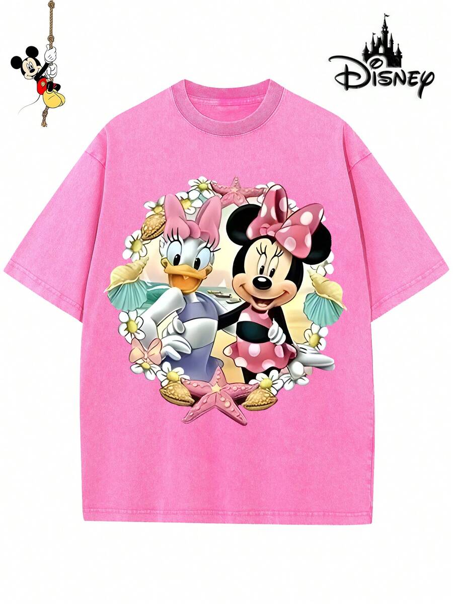 T-shirt officiel Disney pour homme en coton, orné d'un motif spécial fêtes de fin d'année 2026. Avec son imprimé Minnie, son col rond décontracté, sa matière douce et confortable, son entretien facile et son style festif, il est idéal pour toutes les occasions : vacances, quotidien, trajets… - Rose vif - Voir 1