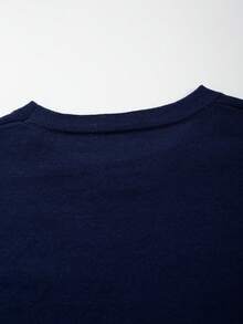 Camiseta de manga corta de punto cepillado de color liso, estilo empresarial minimalista y maduro, nueva para primavera/verano, vuelta al cole - Azul - Ver 8