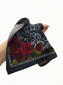 1条男女通用玫瑰腰果花印花棉质围巾，适合春、夏、秋、冬四季佩戴。 - 彩色 - 查看 6