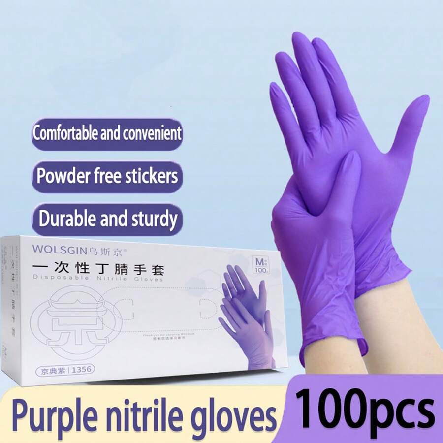 50只/100只装一次性丁腈手套，紫色加厚手套，接触手套，防水耐磨手套，适用于家庭和餐饮业，耐油手套，适用于染色和纹身