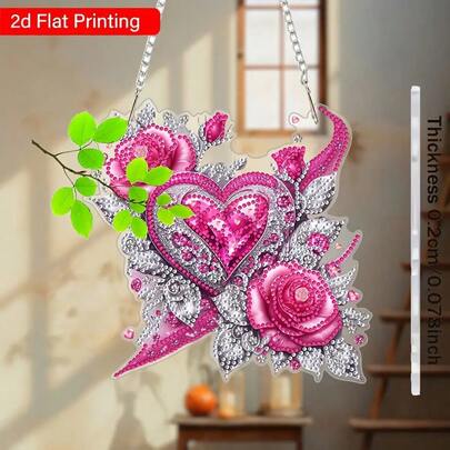 2D Diamond Painting Kit, DIY Heart-Shaped Acrylic Pendant Handmade, Asymmetrical Diamond Themed For Holidays, Home Garden Wall Decor, Handmade Party Gift