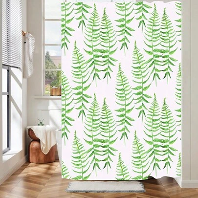 1pc Simple And Fresh Plant Leaf Shower Curtain, Fashionable Plant Leaf Printed Shower Curtain, Suitable For Various Rooms, Bathroom Bathtub Partitions, Bathroom Accessories, Bathroom Shower Curtain Decoration Shower Curtain