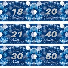 1 Tấm vải phông nền trang trí sinh nhật 2D phẳng bằng polyester, màu xanh hải quân ánh kim bạc, thích hợp cho sinh nhật 18/20/21/30/40/50 tuổi, kèm banner "Chúc mừng sinh nhật" dành cho người lớn, phông nền tiệc sinh nhật chủ đề bóng bay và pháo hoa, phông nền chụp ảnh treo tường trang trí tiệc sinh nhật kiểu Châu Âu và Mỹ. - Phong cách sinh nhật A - Xem 2