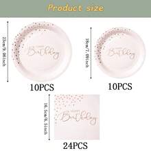Rose Gold Polka Dot Pattern Disposable Tableware Set, 7/9 Inch Party Plates, Disposable Paper Plates, Napkins, Cups, Suitable For Holidays, Weddings, Engagements, Birthdays, Parties, Celebrations - Multicolor - View 6