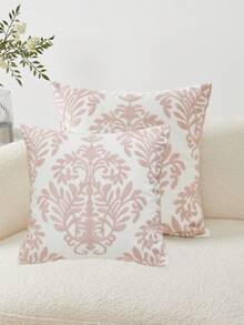 LCUHPCL 1 pièce Housse de coussin décoratif rose charmant avec broderie florale de Damas, décoration d'intérieur pour le salon, le canapé, la voiture - Rose bonbon - Voir 16