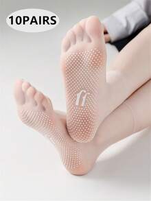 10 Pairs Women's Thin Breathable Summer Socks, Anti-Slip Anti-Snag Massage Bottom Boat Socks, Versatile & Fashionable For Daily Wear - Black - View 8