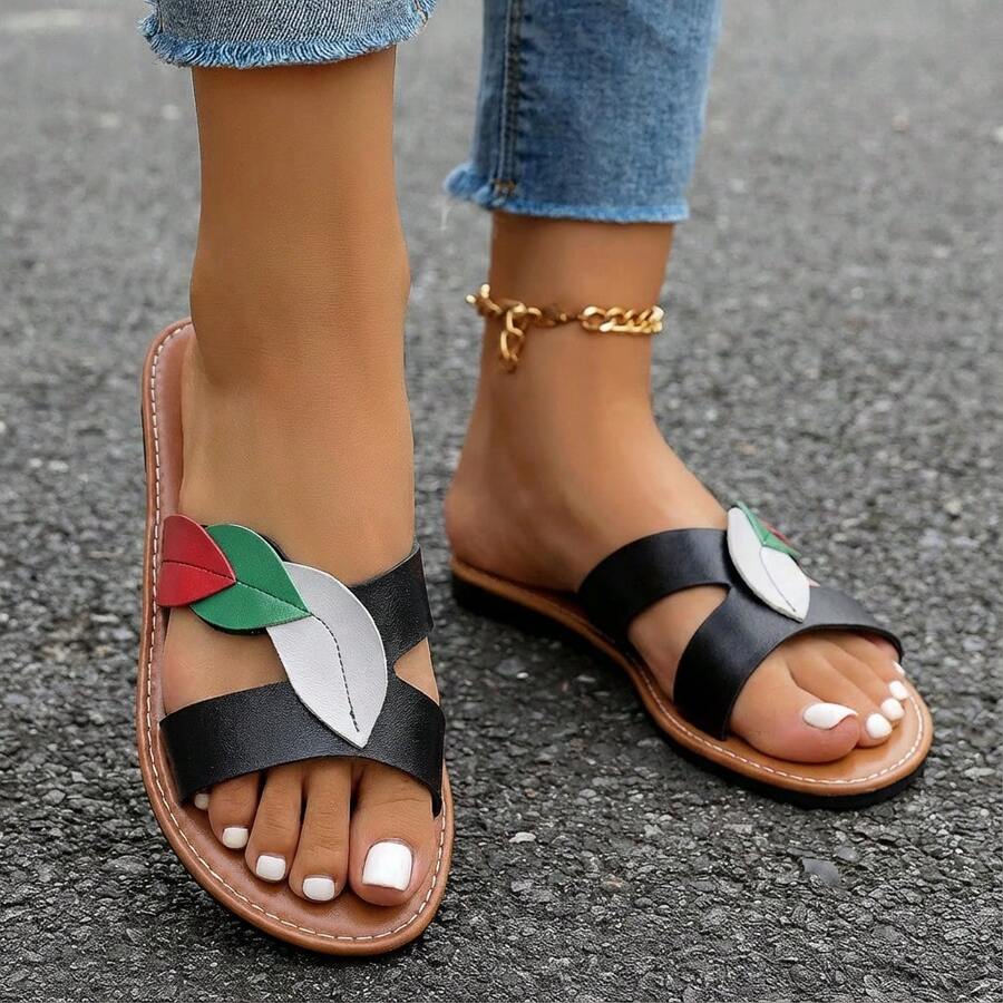 Women's Fashion Colorful Leaf Pattern Flip Flops, Casual Comfortable Summer Beach Slippers,Shoe Rack,Storage Saver,Outdoor,Garden,Travel Essential,Portable,Beach Essential,Graduation Season,Commencement,Graduation Ceremony,Graduation Gift,Graduation Present,Graduation Gift,Graduation Present,Congrats Grad,Congratulations Graduate,Valedictorian,Finish School,Graduation Party - Women's Slippers - View 1