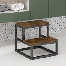 Escalera de dos peldaños resistente, capacidad de carga de hasta 227 kg, con elevador y zapatero para dormitorio, cocina y baño - Marrón, Escalera de baño| Diseño elegante| Escalera - Retro - Ver 1