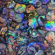 50张童话世界动物花卉激光贴纸，PVC防水贴纸，自粘式，适用于学校文具、日记本、剪贴簿、手机、笔记本电脑、保险杠、滑板、水瓶、安全帽、汽车贴纸 - 1 Set - 查看 9