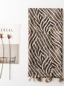 Women's Retro Niche Caramel Tone Zebra Print Scarf, Wild Style Thin Tassel Shawl, Fashion & Personalized - Rust - View 5