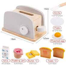 儿童木制过家家灰色面包机玩具，适合男孩女孩的趣味角色扮演玩具 - 彩色 - 查看 4