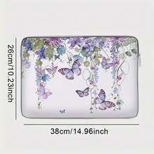 One-Piece Set, Two Styles, Purple Butterfly Print Laptop Bag And Briefcase, Suitable For 14-Inch Laptops VEKQ - There Is a Handle - View 3