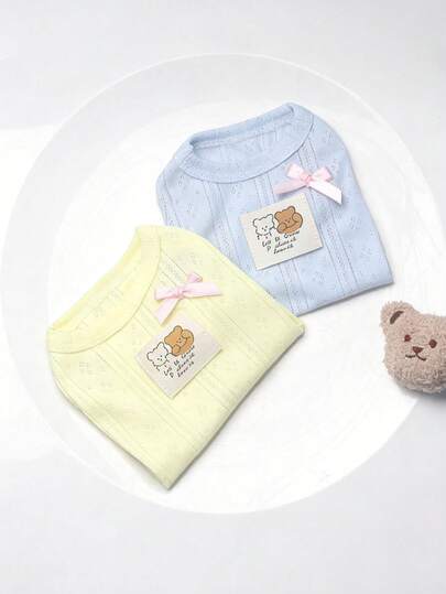 Chaleco de mascota con estampado de lazo y oso, chaleco de mascota suave y transpirable adecuado para perros y gatos pequeños y medianos, camisa de perro sin mangas ligera apta para Chihuahua, Yorkshire Terrier, gatos, el tamaño es pequeño