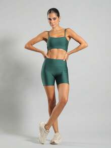 FITNATION Top Fitness Top With Thin Straps And Microfiber Lining, ZERO Transparency And HIGH Support. - Green Leaf - View 4