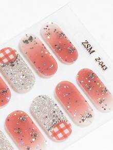 SSemi Cured Gel Nail Strips , Jelly Beige, 16 Pcs Gel Nail Wraps, Stickers, No UV Light Required, Salon Quality, Long Lasting - Coral Orange - View 6