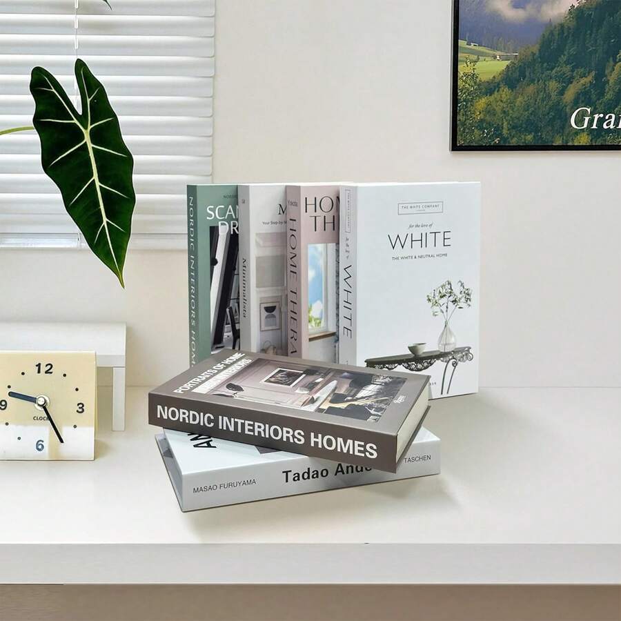 5 piezas Decoración minimalista moderna para escritorio de oficina, estantería de lujo para sala de libros, adornos creativos, libros decorativos falsos para transmisión en vivo y fondo fotográfico - 5Pcs - Ver 1