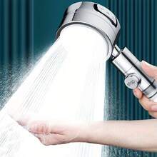 1pc Silver Shower Head With 3 Spray Settings, Adjustable Angle, Home Bathroom Accessory - H37 - View 1