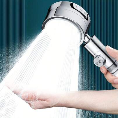 1pc Silver Shower Head With 3 Spray Settings, Adjustable Angle, Home Bathroom Accessory