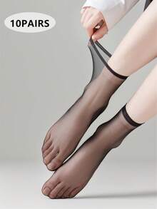 10 Pairs Women's Thin Breathable Summer Socks, Anti-Slip Anti-Snag Massage Bottom Boat Socks, Versatile & Fashionable For Daily Wear - Black - View 12