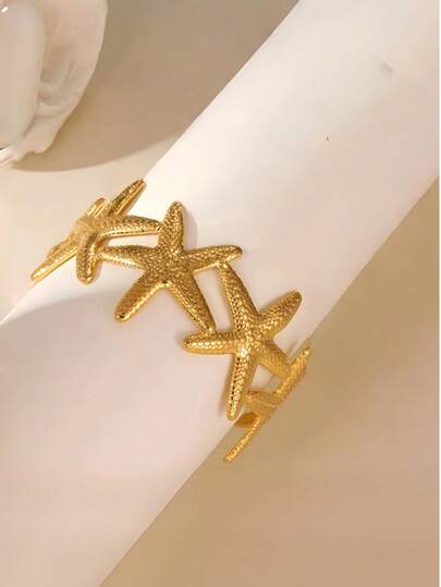 1件简约钛钢海星手链，时尚可调节手镯，适合女性日常佩戴、海滩、派对、送礼。