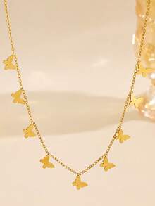 1pc Stainless Steel Minimalist Fashion Tassel Heart Star Pendant Necklace, Elegant Personalized Casual Versatile Jewelry Accessory For Women, Suitable For Daily Wear And Dates - Yellow Gold - View 8