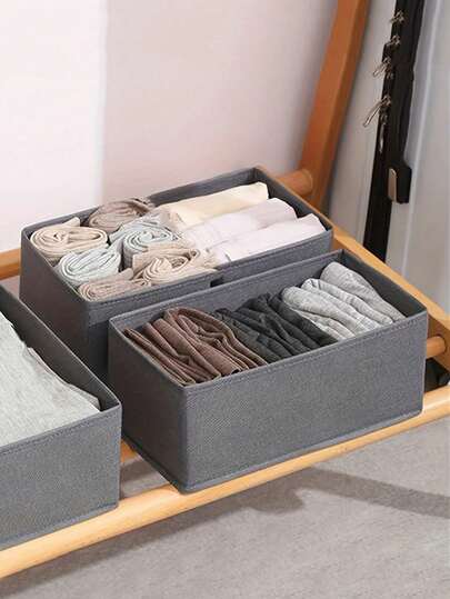 1/3/6pcs Dark Grey Non-Woven Fabric Storage Box M Size, Underwear Clothes Socks Organizer, Foldable Non-Woven Fabric Storage Box, Vanity Desk Makeup Organizer