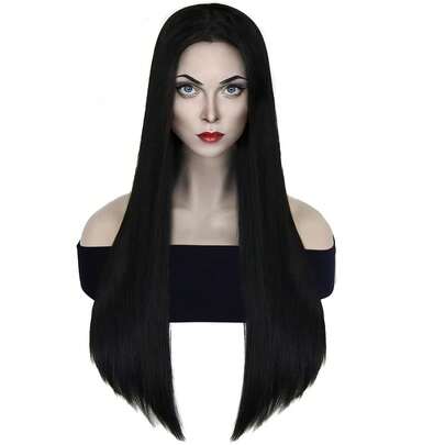 Jet Black Extra Long Straight Cosplay Wig With Middle Part For Women – Natural Looking Synthetic Hair Heat Resistant Wig For Party Costume, Gothic Holiday Party, Vampire Themed Events, Photo Shoots & Daily Wear, Glueless Design, Realistic Scalp, Comfortable Cap Fit For Beginners & Cosplayers