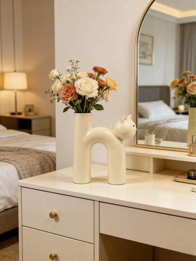 Cute Cat Shaped Ceramic Vase, Nordic Animal Vase Decor, Creative Home Decoration, Suitable For Living Room, Desk, Office Decoration