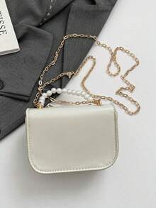 Korean Style Cute Bowknot Faux Pearl Minimalist Large Capacity New Chain Crossbody Handheld Shoulder Bag - White - View 7