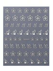 2pcs 3D Hollow Metal Flower Petal Nail Stickers, Gold & Silver Daisy, Cherry Blossom, Hibiscus Flower Spring/Summer Floral Design, DIY Holographic Y2K Self-Adhesive Gel Nail Polish Salon Slider Nail Art Decorations Nail Supplies Nails - 隨機 - 查看 4