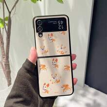 Heart-Shaped Puppy Leather Folding Phone Case With Chain, Suitable For Samsung Galaxy Z Flip3 5G/Galaxy Z Flip 4 5G/Galaxy Z Flip 5 5G/Galaxy Z Flip 6 5G/Galaxy Z Flip 7 5G, Cartoon Cute Folding Protective Cover - Multicolor - View 5