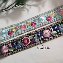 Extra Long Embroidered Woven Ribbon, Colorful Floral Jacquard Lace Trim, Handmade Fabric Decorative Accessory For Holiday DIY - Multicolor - View 3