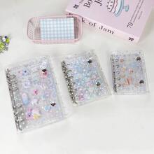1 pieza Carpeta de anillas dobles transparente A6/A7/A8, Cuaderno de pegatinas, Carpeta de hojas sueltas, Almacenamiento de pegatinas, Estuche para lápices, Carpeta de cuaderno de pegatinas, Páginas interiores de recambio, Cuaderno de pegatinas, Cuaderno de hojas sueltas - Multicolor - Ver 9