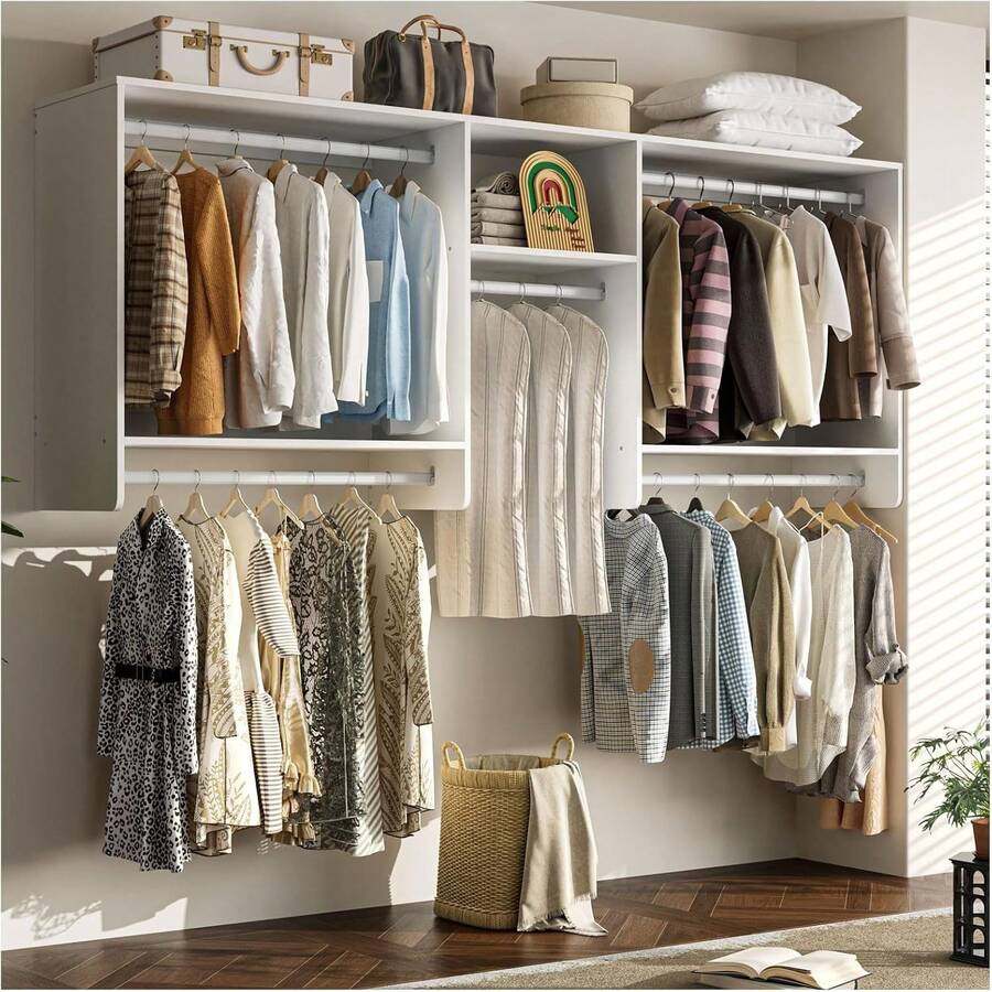 Closet Armables para Ropa,Closet 200 cm Básico para Colgar Perchero para Ropa Organizador de Armario,Sistema de Clóset Walk-in a Medida,Diseño Modular Blanco, Armario Vestidor(Blanco) - Negro - Ver 1
