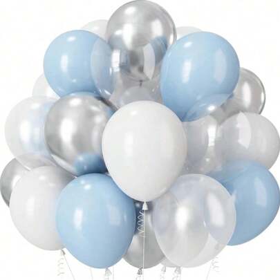 20/40个/套，10英寸哑光白、马卡龙蓝、透明和金属银气球，适用于生日、婚礼、情人节、圣诞节、新年、开业典礼、家居装饰、气球布置、气球派对、摄影道具、拍照背景、静物装饰