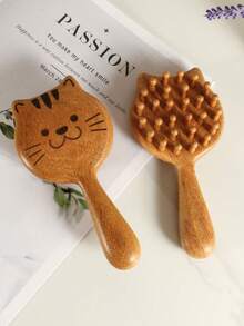 1pc Cute Massage Brush, Sandalwood Cat Massage Comb, Natural Wood Texture, 3D Cat Shape, Smooth Teeth, Soothing Massage, Relaxation, Coarse Tooth Comb, Gift, Valentine's Day, Home Care, Daily Grooming, Approx. 16CM Length - Massage Comb - View 10
