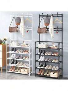 Shoe Rack, Coat Rack, Clothes Rack, Multi-Purpose Support For Shoes, Sneakers, Clothes, Closet, Bedroom, Cabinets. - 黑色 - 查看 2