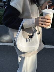 女士腋下包，小众设计鳄鱼纹压花法棍手提包，全新百搭款式 - 淺灰色 - 查看 8