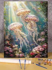 海洋幻想水母 DIY 數字油畫套裝 40x50cm/16x20in 成人手繪著色畫布 家居裝飾 節日禮物 - 40*50厘米 - 查看 3