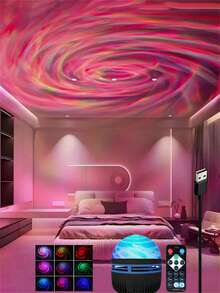 1 pièce Lampe de projection des vagues de l'océan alimentée par USB, Veilleuse de chambre à coucher, Salle de jeux, Retour à l'école, Lampe magique, Cinéma maison, Éclairage, Lampe de chambre, Veilleuse, Plafonnier, Décoration de chambre, Saint-Valentin, 7 modes de couleur et télécommande, Gradable - Multicolore - Voir 12