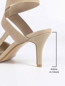 Women's High Heel Sandals, Women's Apricot High Heel Sandals, Open Toe Ankle Strap Sandals, Elastic Band Open Toe Sandals - Apricot - View 9