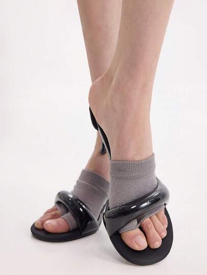 1 par de calentadores de pierna con media punta de malla transpirable para mujeres, calentadores de pierna y tobillo divididos invisibles de color caramelo, absorbentes del sudor, de estilo universitario, de unicolor y versátiles para el verano