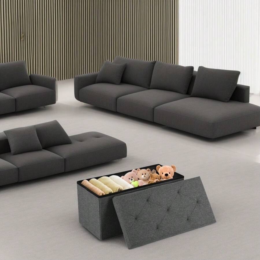 30 Inches Folding Storage Ottoman Bench, Storage Chest, Foot Rest Stool, Bedroom Bench With Storage, Gray - Xám (mới) - Xem 1
