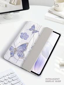 1pc Butterfly & Flower Purple Pattern Painted Tablet Case, Compatible With IPad Mini4/Mini5/Mini6/Mini7/Air/Air2/9.7/10.2/10.5/Air4/Air5/10.9/Pro 11-Inch/10th Gen/ Air 11-In.(M2)-2024/ Pro11-In.(M4)-2024/Air 11-Inch (M3) 2025/ (A16) 11 Inch 11th Generation 2025, Galaxy Tab A8 10.5 Inch 2022, Includes Pencil Slot, Tri-Fold Stand, TPU Soft Edge Protection, Magnetic Sleep/Wake, Elegant/Fun/Personalized/Creative Tablet Case - Multicolor - View 6