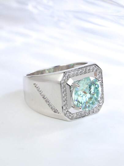 1 pieza Anillo de Moissanita verde redondo de plata S925, diseño de pavé de lujo retro, la brillante Moissanita verde brilla elegantemente, adecuado para uso diario, de negocios, gran regalo para el Día de San Valentín, aniversario, cumpleaños