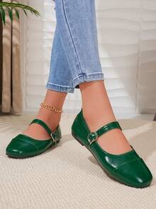 Women's Flat Slip-On Casual Loafers, Breathable Strap Buckle Ballet Shoes - Green - View 6